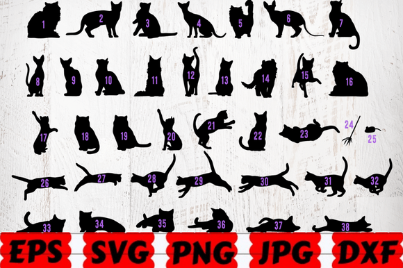 Cat Silhouettes SVG - Cats Vector PNG