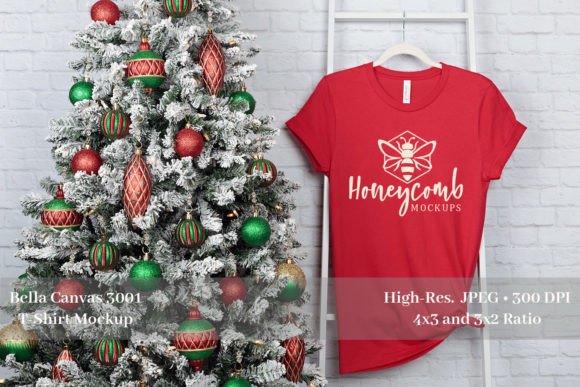 Christmas Bella Canvas 3001 Red Mockup: Graphics for Christmas Amp