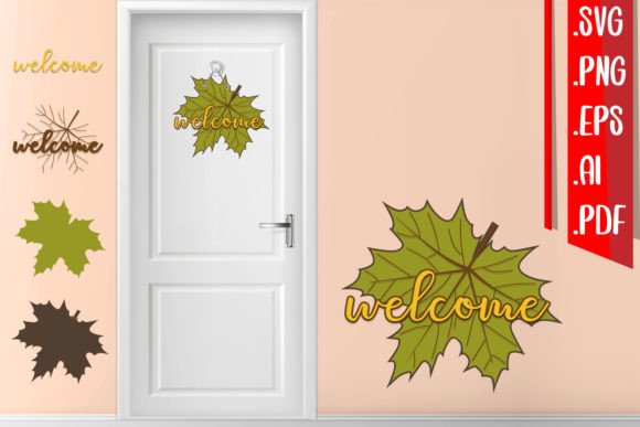Fall Leaves Layered Door Sign - Svg Eps