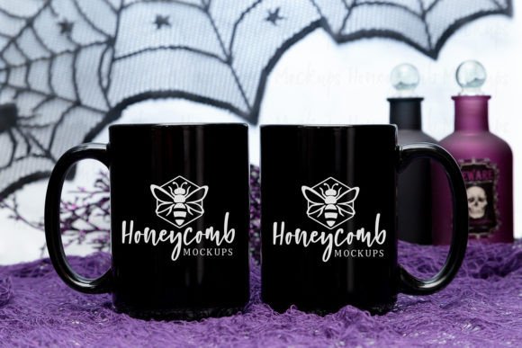 Halloween Graphics: Two Black Mugs Mockup